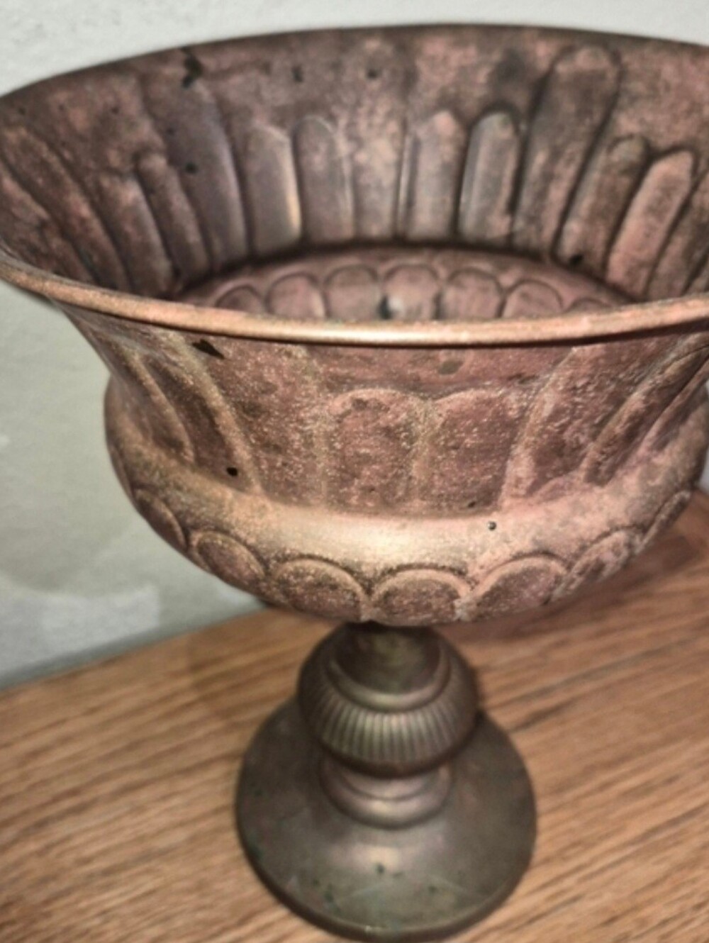 Vintage Copper & Bronze Pedestal Bowl 9.5 Inches Tall (No Flowers Included)